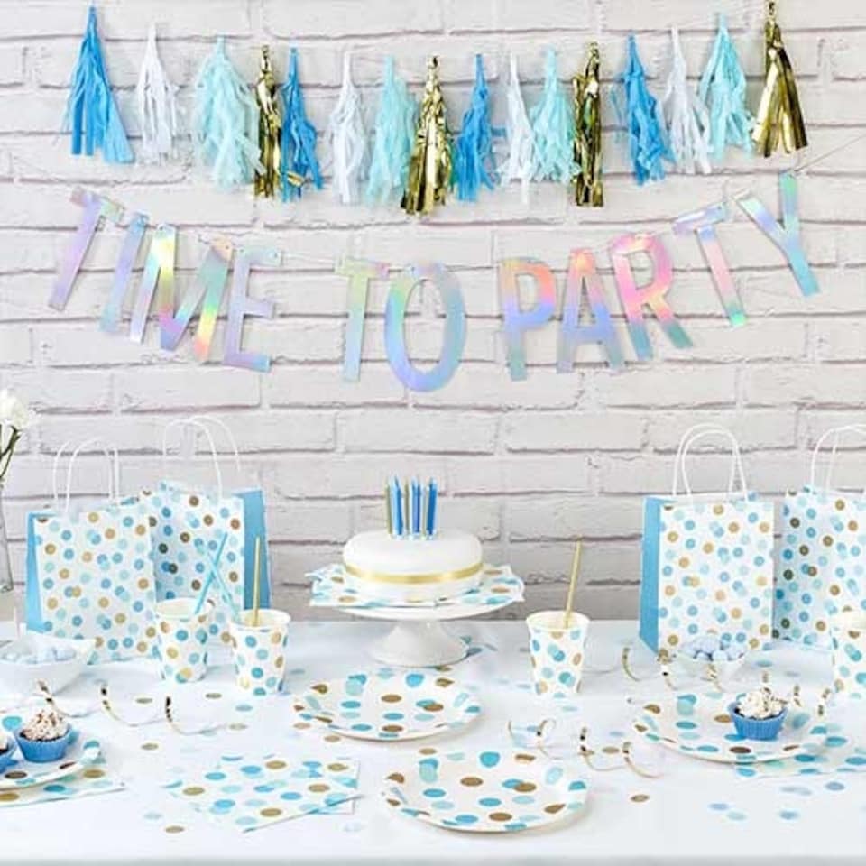 image 1 of Blue & Gold Dots Paper Cups 250ml - Pack of 8