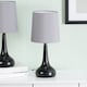 image 2 of ValueLights Teardrop Pair Black Touch Table Lamp Grey Shade & Bulb | Grey