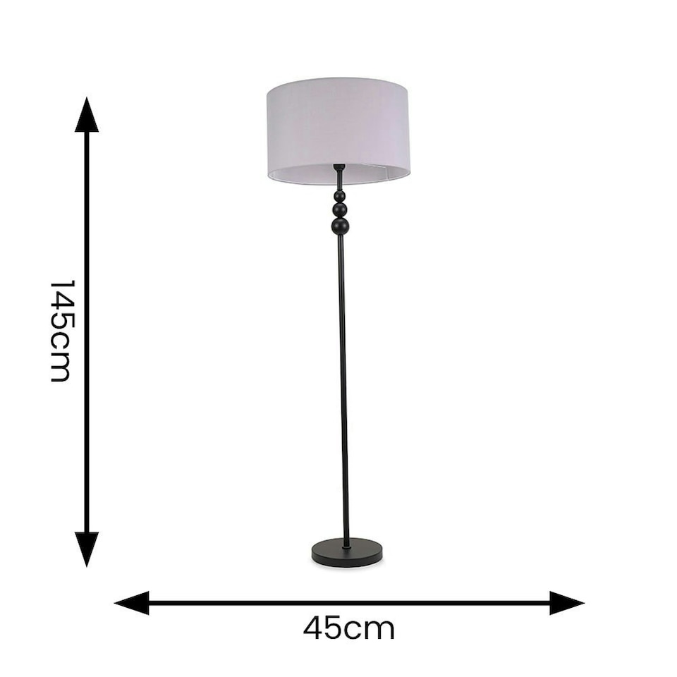 image 1 of ValueLights Marissa Grey Fabric Drum Shade with Black Stacked Ball Floor Lamp