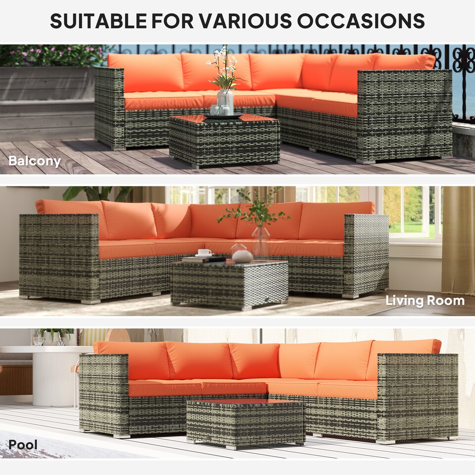 image 1 of Outsunny 4 Pieces Rattan Garden Furniture Sofa Set with Coffee Table | Orange | One Size