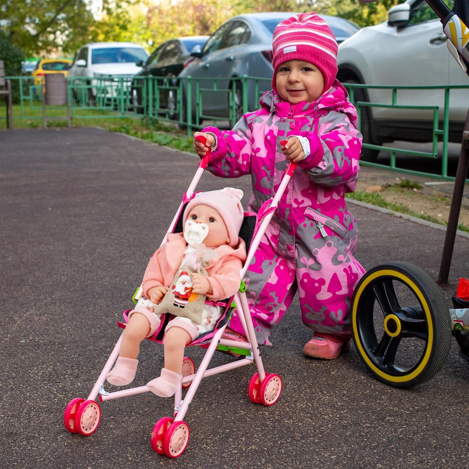 image 1 of BiBi Doll Pink & Black Foldable Dolls Buggy Stroller & Toy Pushchair for 20" Dolls