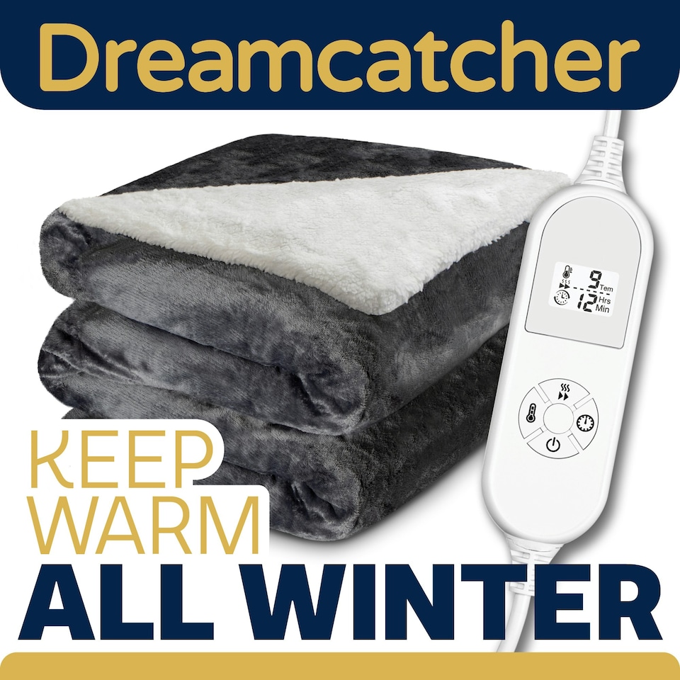 image 1 of Dreamcatcher Grey Soft Microfleece & Sherpa Electric Blanket Heated Throw 160x120cm Grey