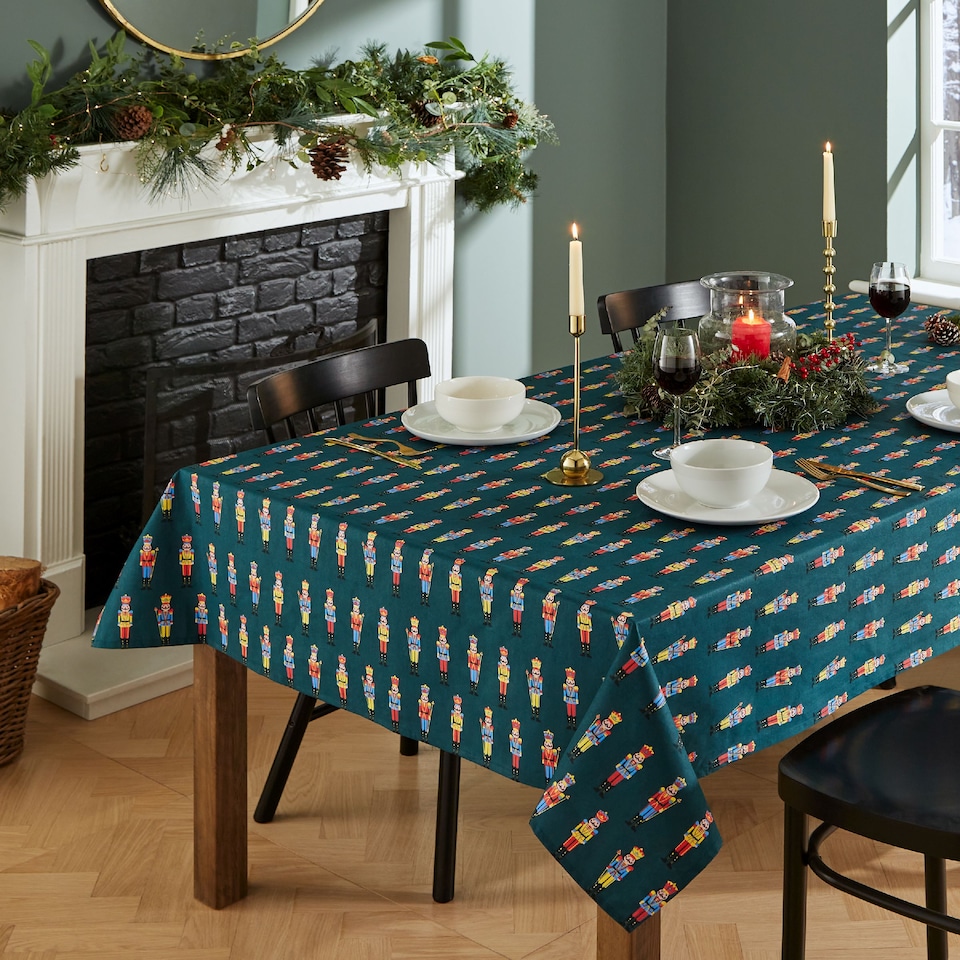 image 1 of Catherine Lansfield Christmas Nutcracker Cotton Dining Table Cloth | Green | 137 x 178 cm