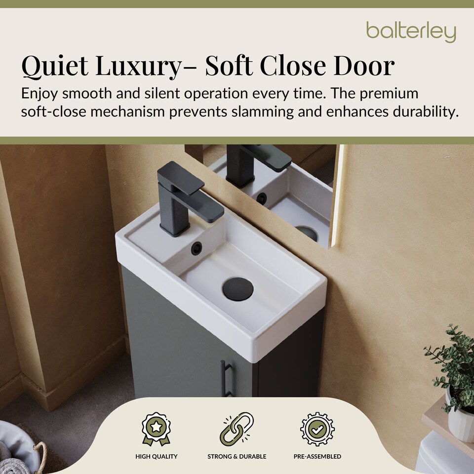 image 1 of Balterley Floor Standing Vanity Basin 400mm Gloss Grey & Matt Black Handle