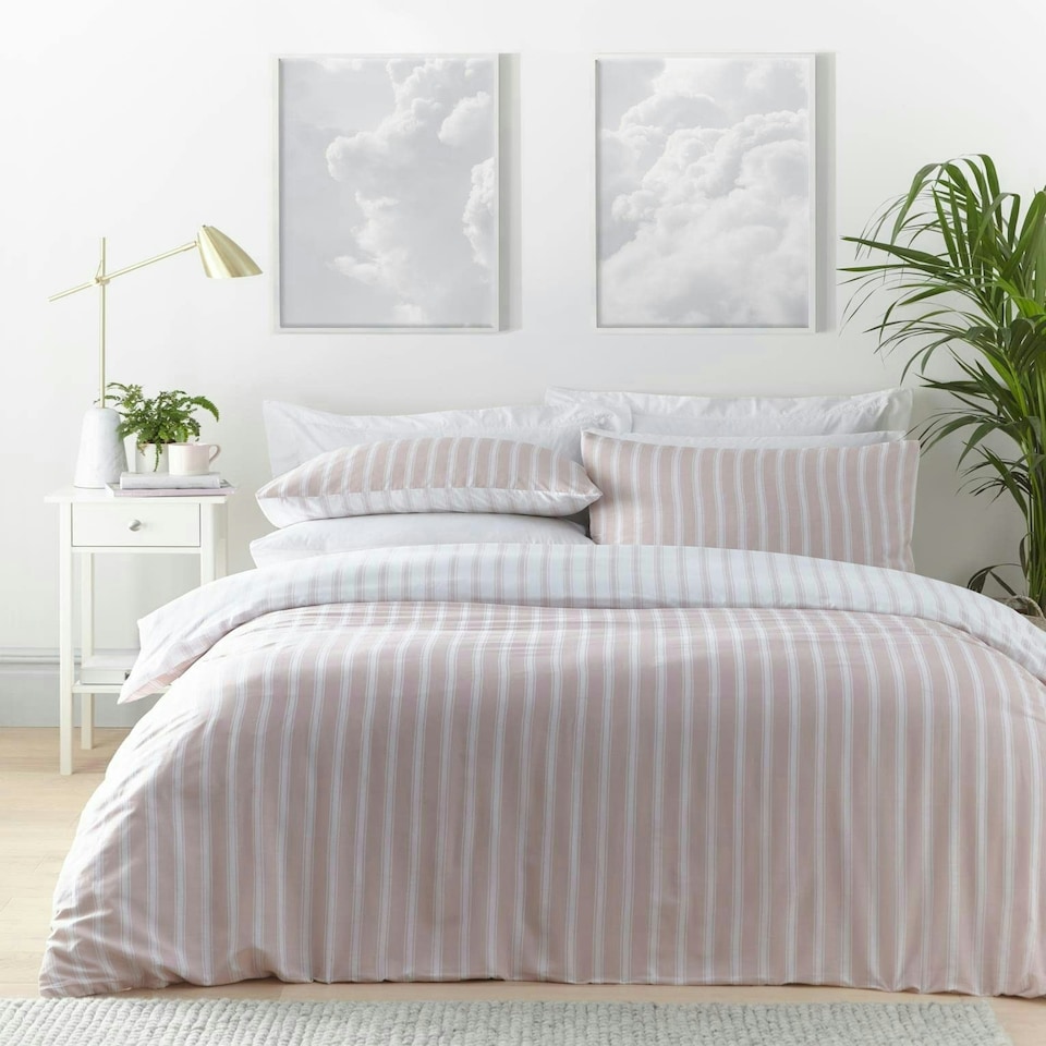 image 1 of Portfolio Home Harvard Stripe Duvet Set Reversible Bedding Bed Set Pink | Double