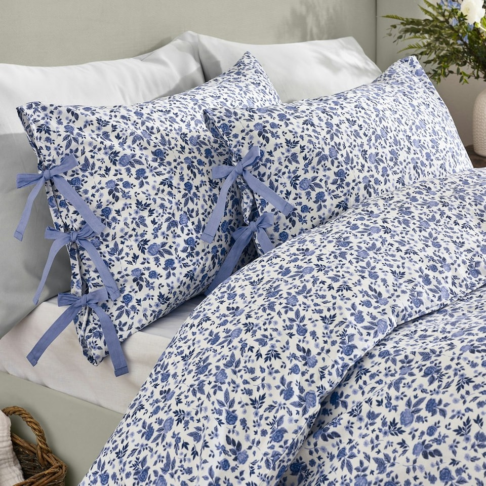 image 1 of Wylder Hannah Floral 100% Cotton Double Duvet Cover Set Blue | Double