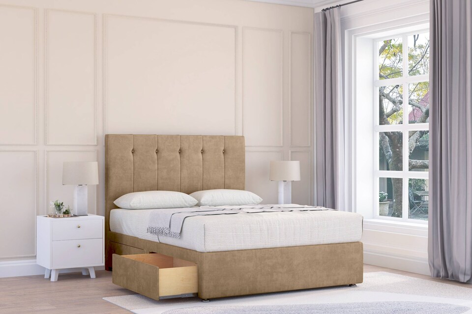 image 1 of Sloomy Highbury Mink Naples Divan Bed With Mattress No Drawers With 26" Strutted Headboard 6' Super King | Brown | Mink | Super King | 1