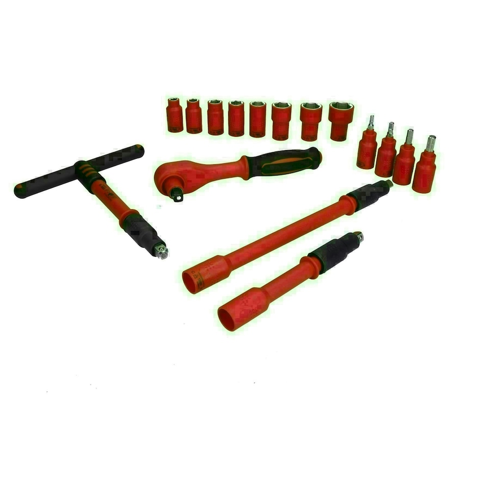 image 1 of 3/8" Drive VDE Insulated Metric Socket and Accessory Tool Kit 16pc Hex + T bar