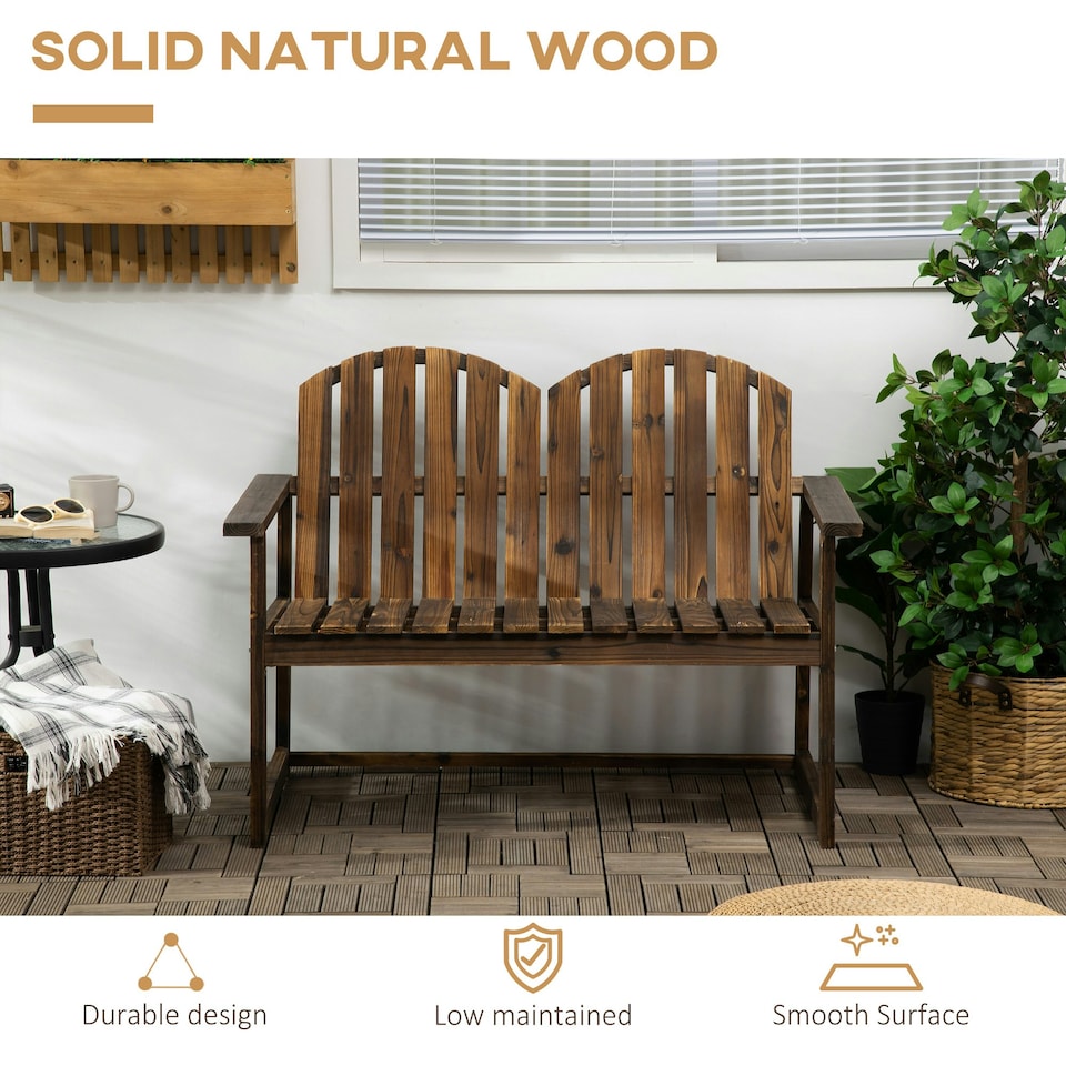 image 1 of Outsunny Wooden Bench for Two People, Patio Loveseat Chair w/ Slatted Backrest