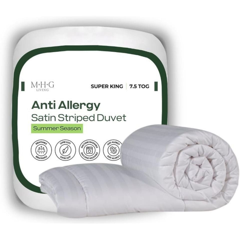 image 1 of MHG Living 7.5 Tog Summer Striped Duvet|Anti-Allergy Hypoallergenic Hollowfibre Quilt-Super King