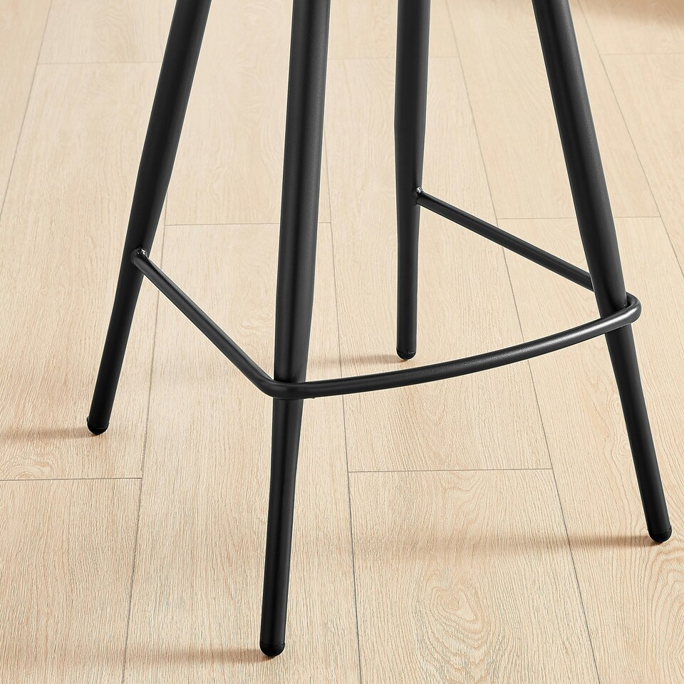 image 1 of Furniturebox Kai 2x Black Velvet Tan Faux Leather Black Leg Bar Chair
