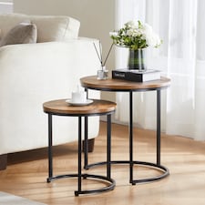 Vida Designs Brooklyn Round Nest of Tables 2 Piece Set Nesting Sofa Bedside Side Table, Dark Wood