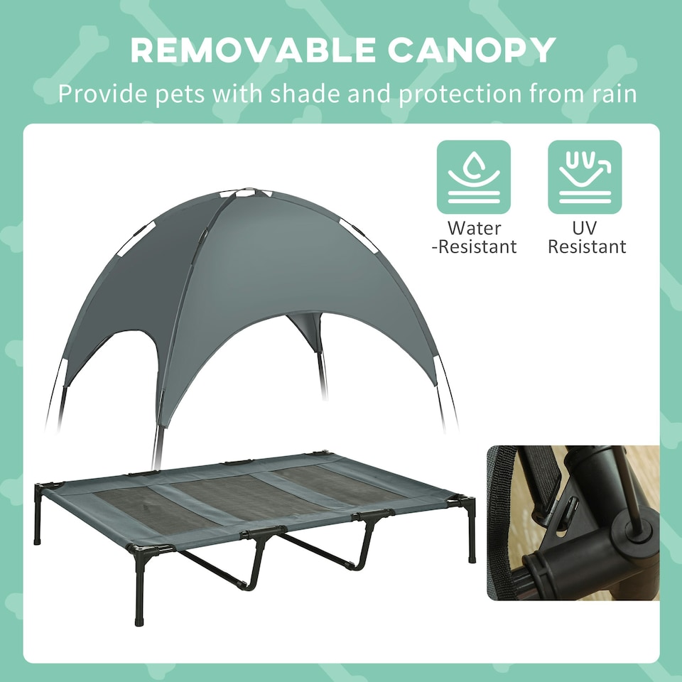 image 1 of PawHut 122cm Elevated Dog Bed Cooling Raised Pet Cot UV Protection Canopy Grey