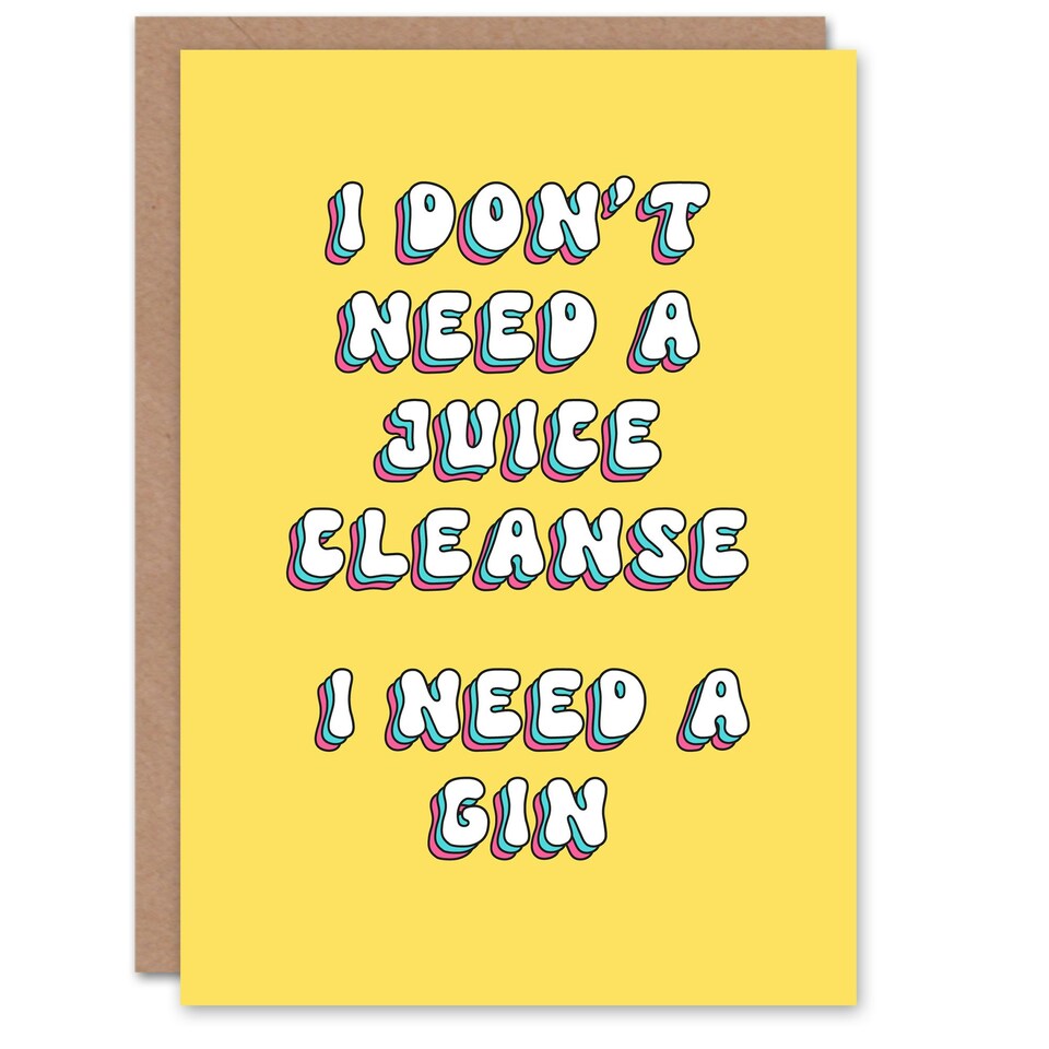 image 1 of Need Gin Not Juice Cleanse Retro Her Funny Birthday Card