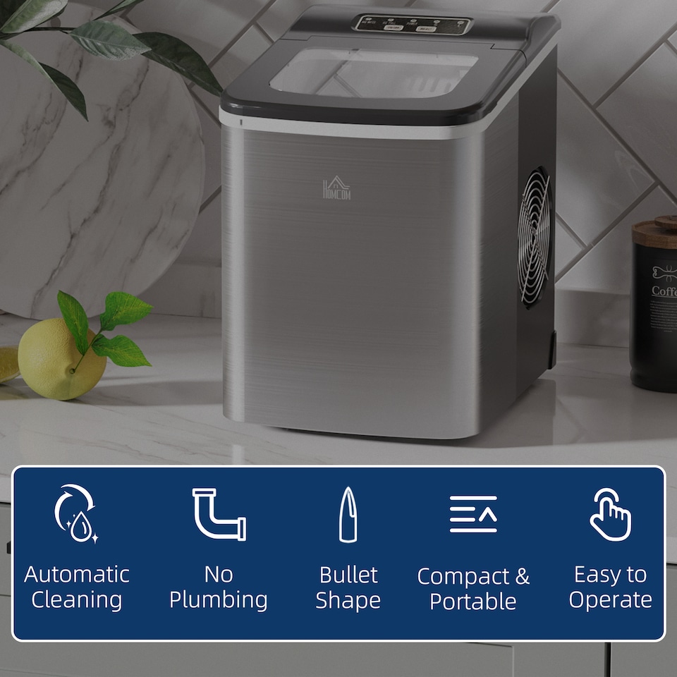 image 1 of HOMCOM Ice Maker Machine Portable Counter Top Ice Cube Maker for Home Black