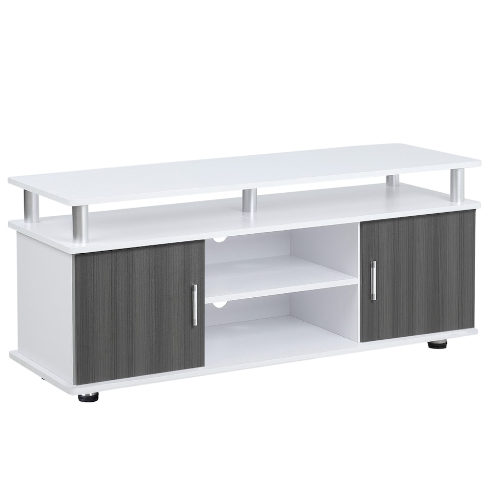 image 1 of HOMCOM TV Cabinet Unit for TVs up to 50'' with Storage Shelf and Cupboards, Living Room Entertainment Center Media Console, Grey and White
