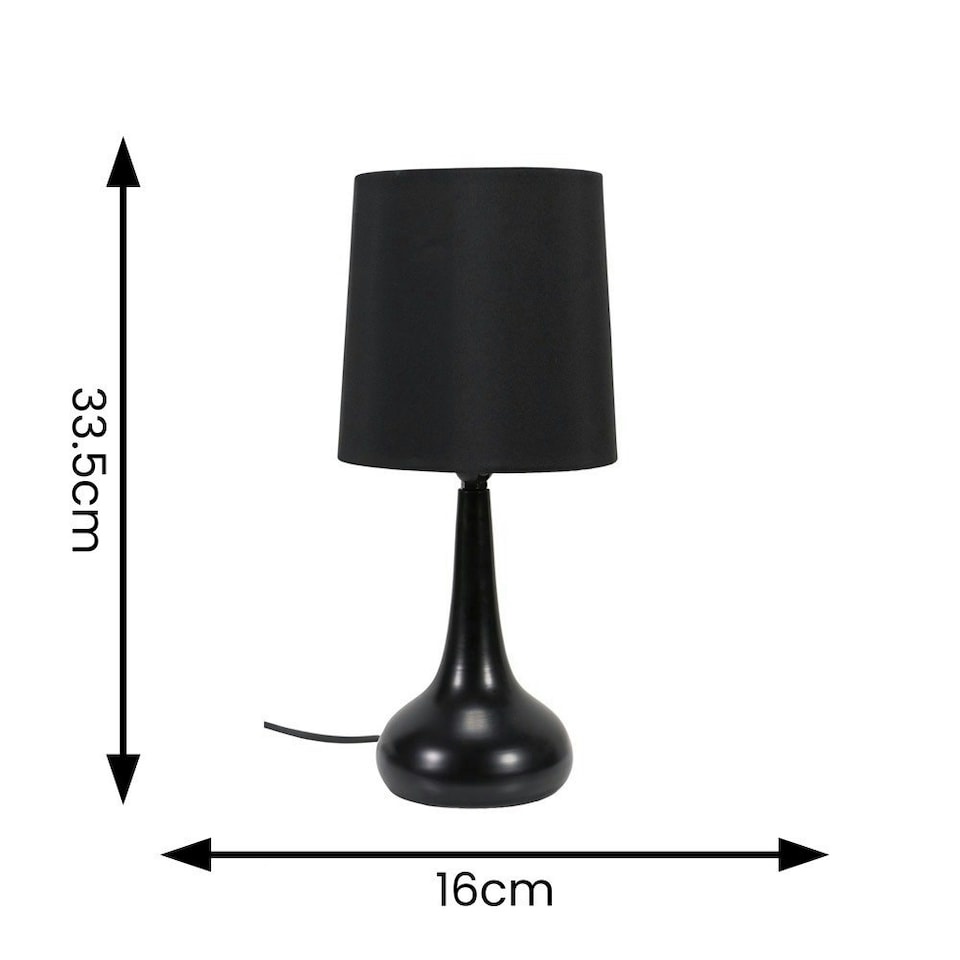 image 1 of ValueLights Teardrop Pair Black Touch Table Lamp Black Shade & Bulb Black