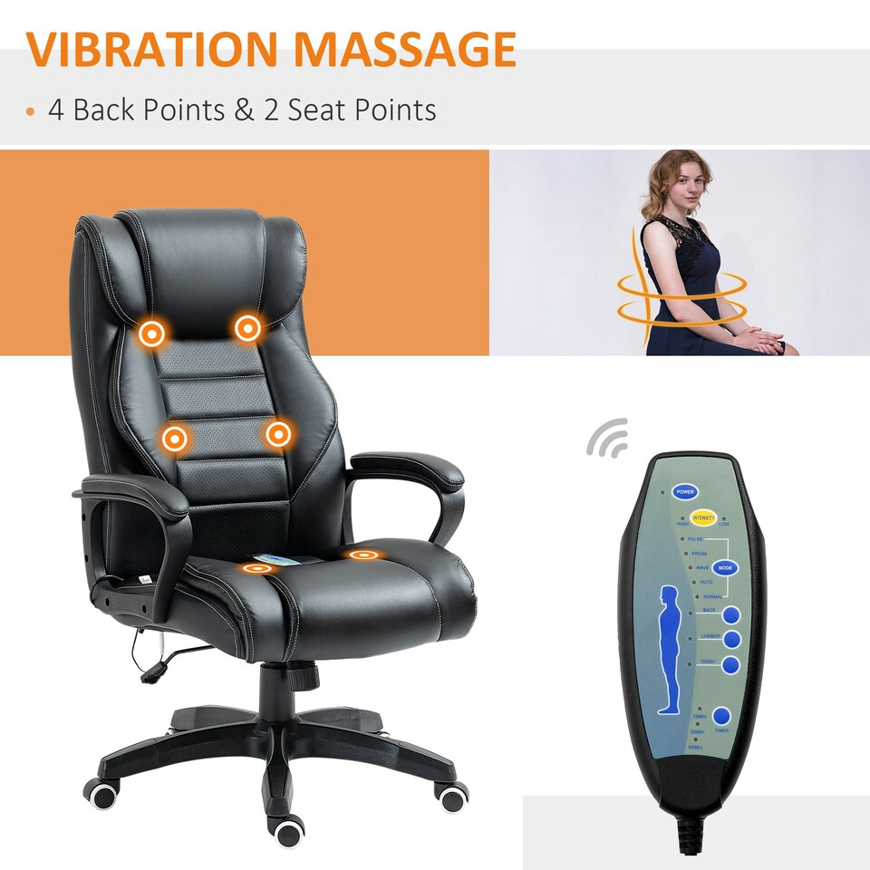 image 1 of Vinsetto High Back 6 Points Vibration Massage Office Chair, Black