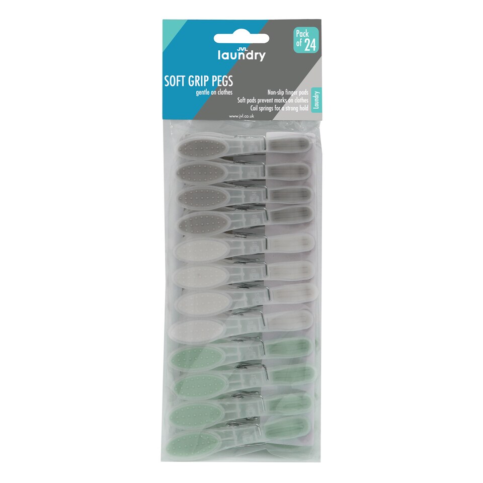 image 1 of JVL Peg Basket with 48 Soft Grip Plastic Clothes Pegs, Assorted Colours