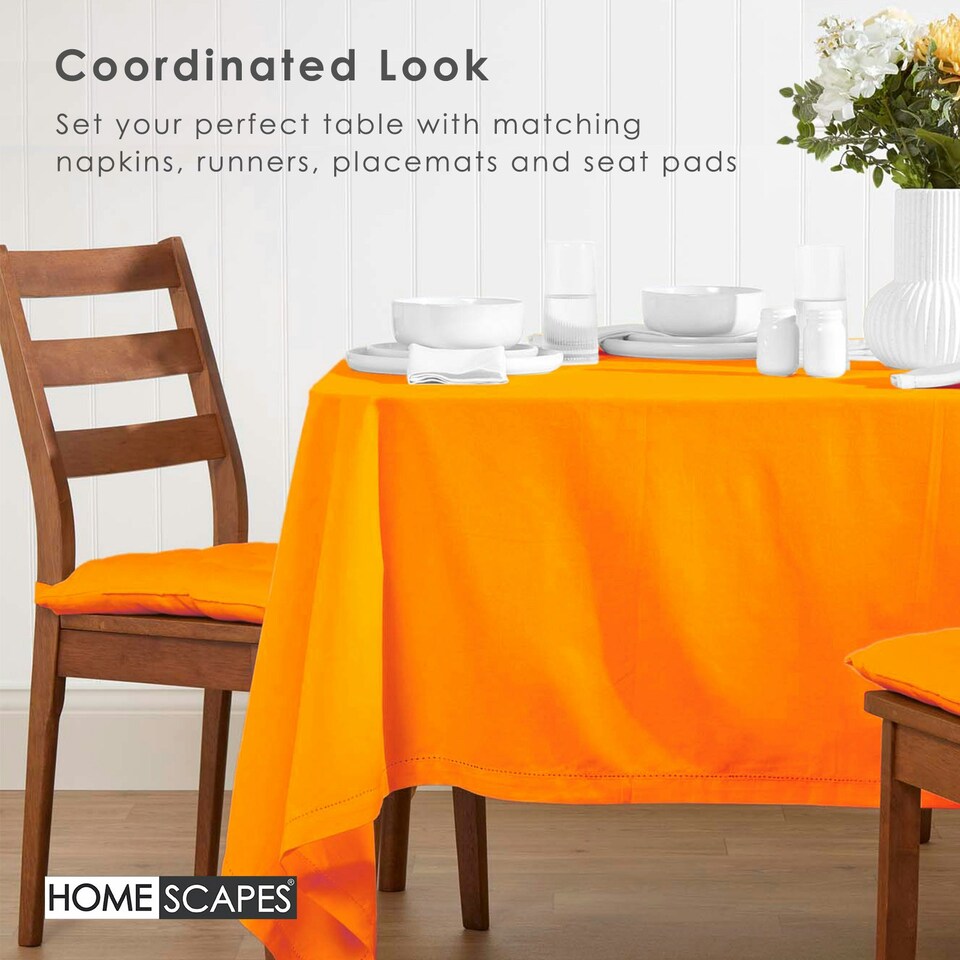 image 1 of Homescapes Orange Cotton Round Tablecloth - 178 cm Orange