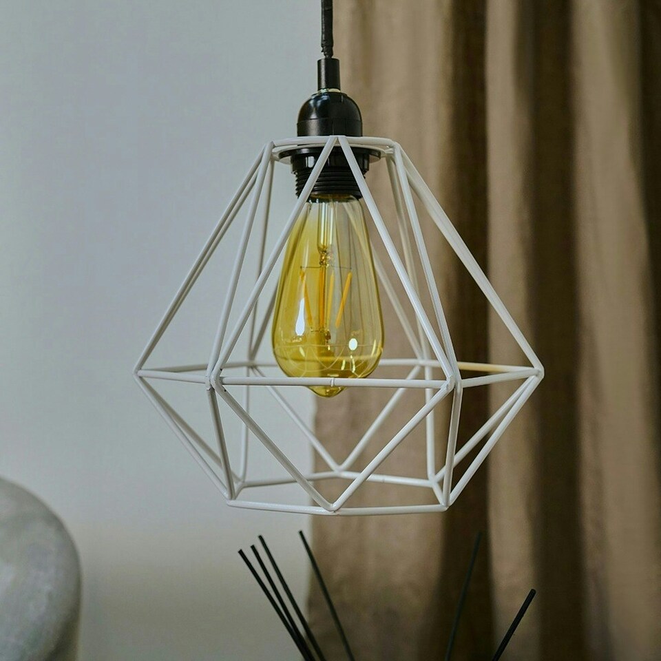 image 1 of ValueLights Modern Geometric White Metal Basket Cage Ceiling Pendant Light Shade