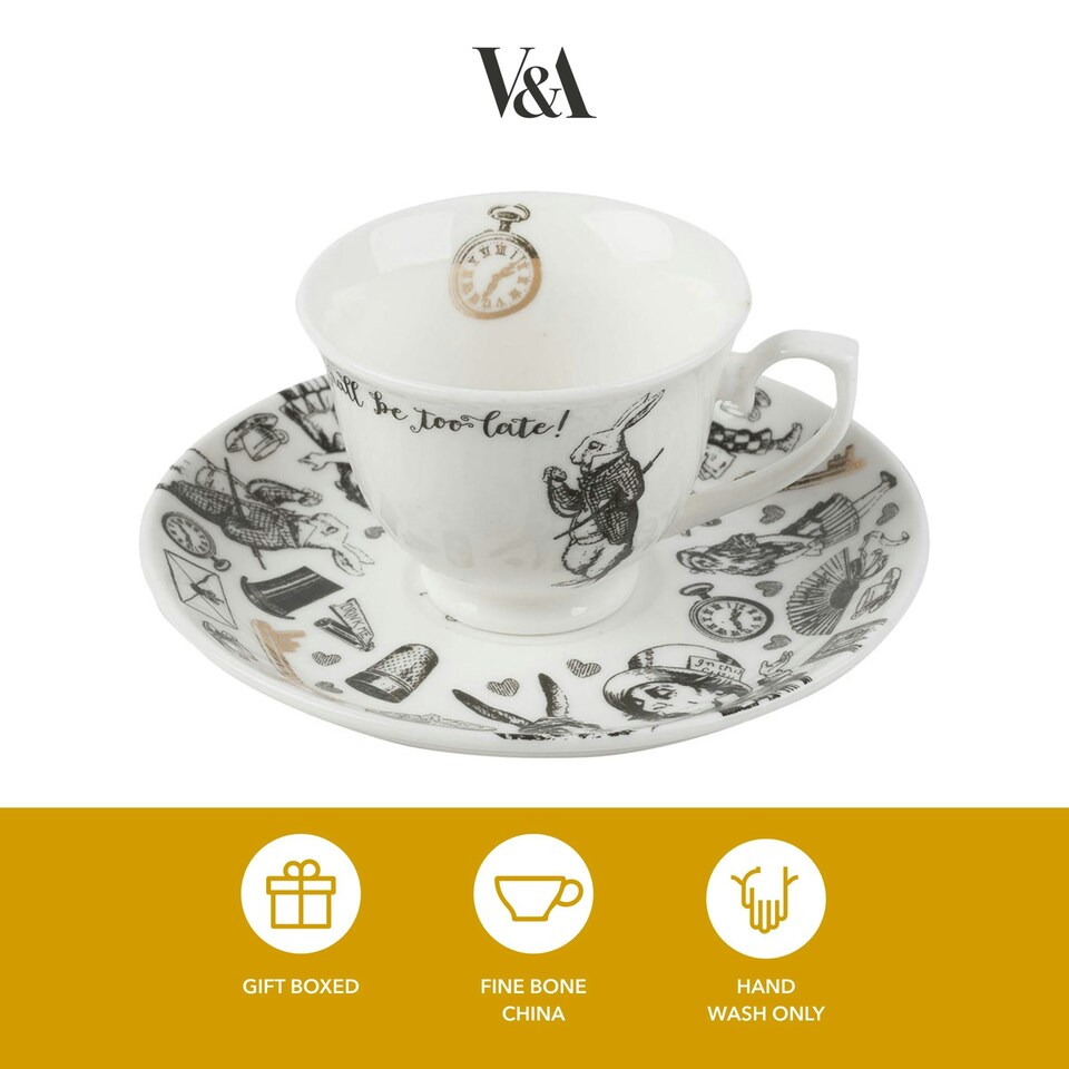 image 1 of V&A Alice in Wonderland Espresso Cup Saucer White 100ml White