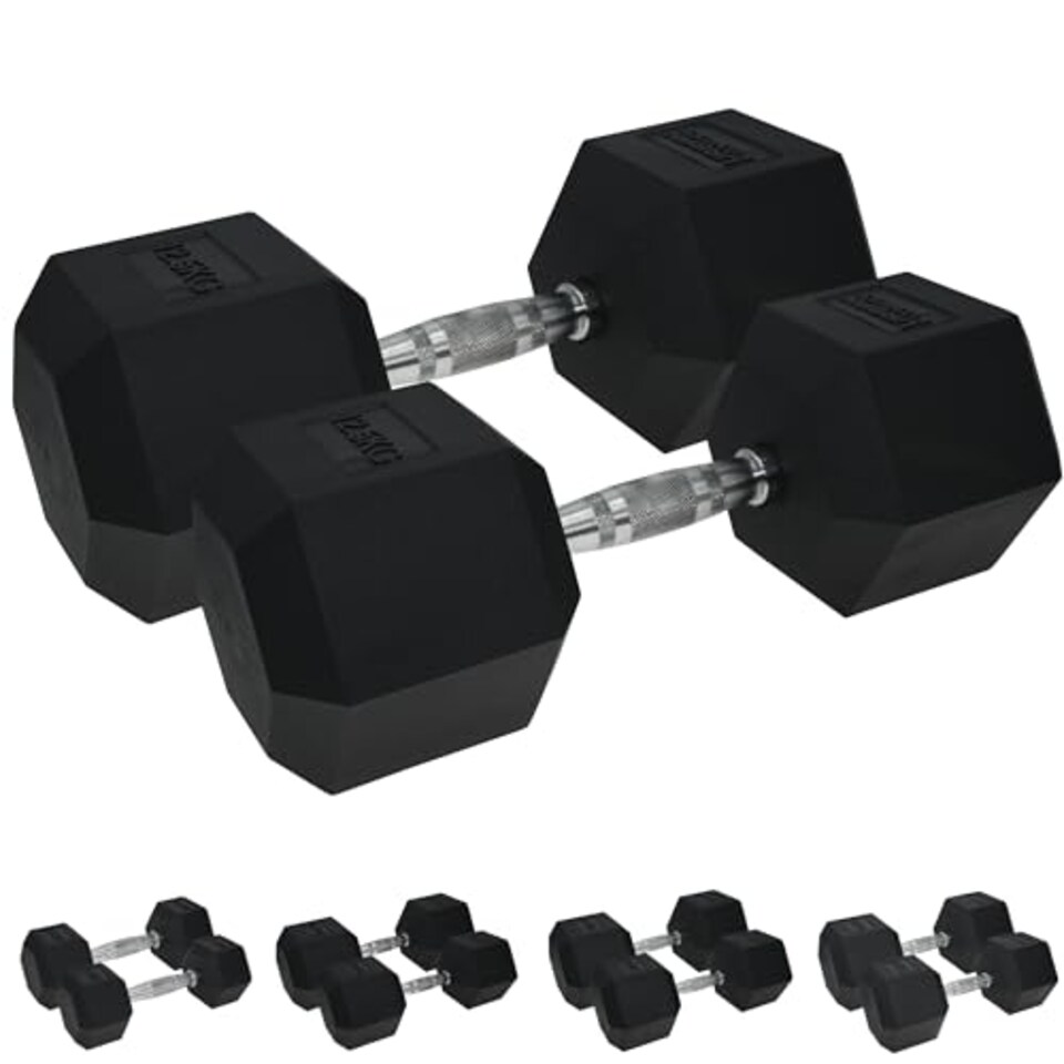 image 1 of Urban Fitness Pro Hex Dumbbell - Rubber Coated (Pair), 25kg, Black