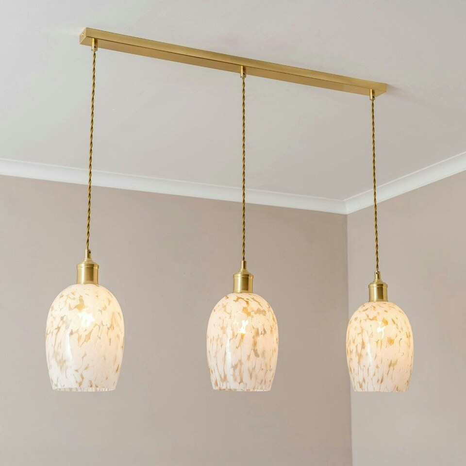 image 1 of ValueLights India Confetti Glass Shade 3 Drop Gold Diner Ceiling Pendant Light and LED Bulbs Gold