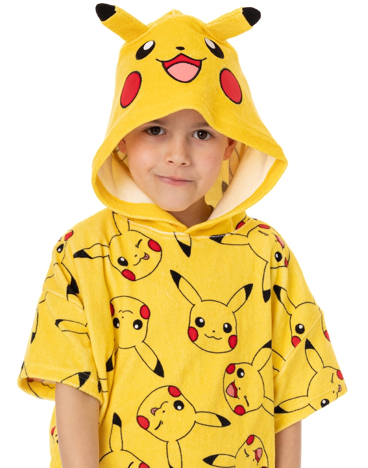 image 1 of Pokemon Kids Towel Poncho | Yellow Bath Towel with 3D Ears For Boys & Girls | Pikachu All Over Print Swimwear Beach Graphic Changing Robe | Cosy Hooded Swim Accessory Merchandise Gift for Children
