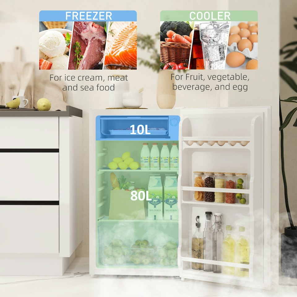 image 1 of HOMCOM 91L Freestanding Under Counter Fridge with Lock White