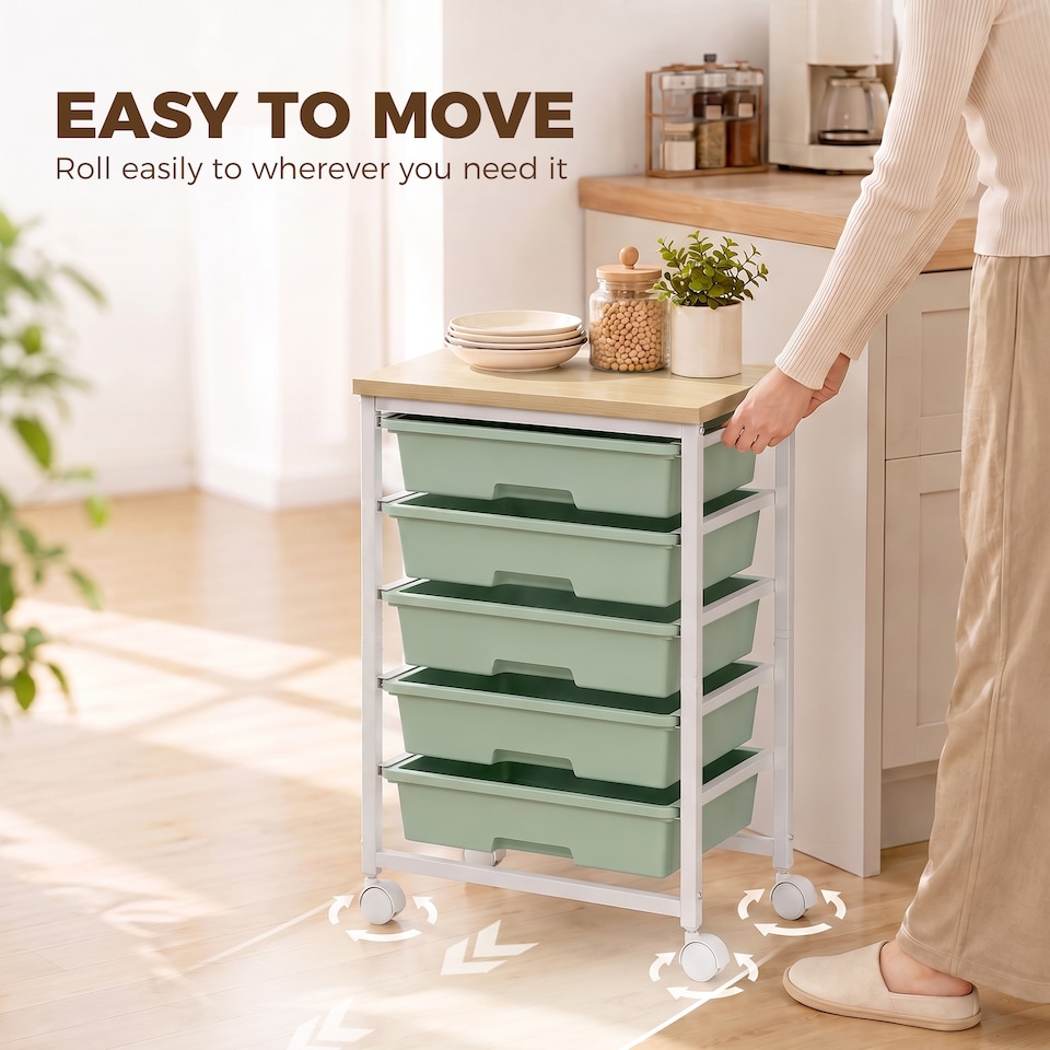 image 1 of HOMCOM 6-Tier Storage Trolley on Wheels with 5 Pull-Out Drawers