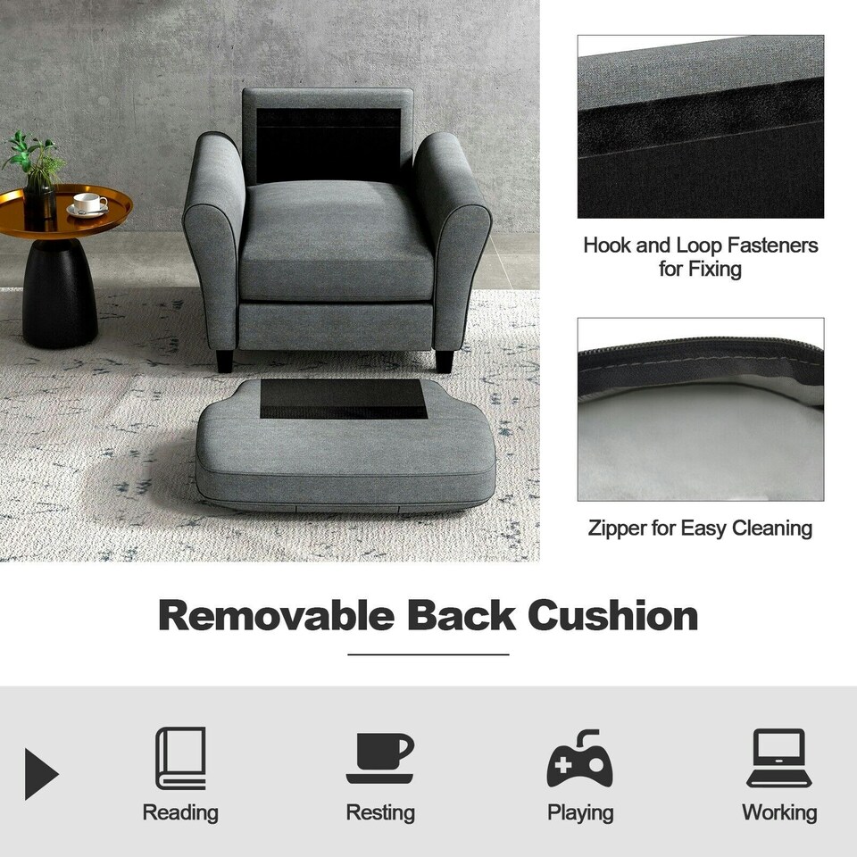 image 1 of COSTWAY Tufted Upholstered Living Room Sofa Reading Armchair Grey