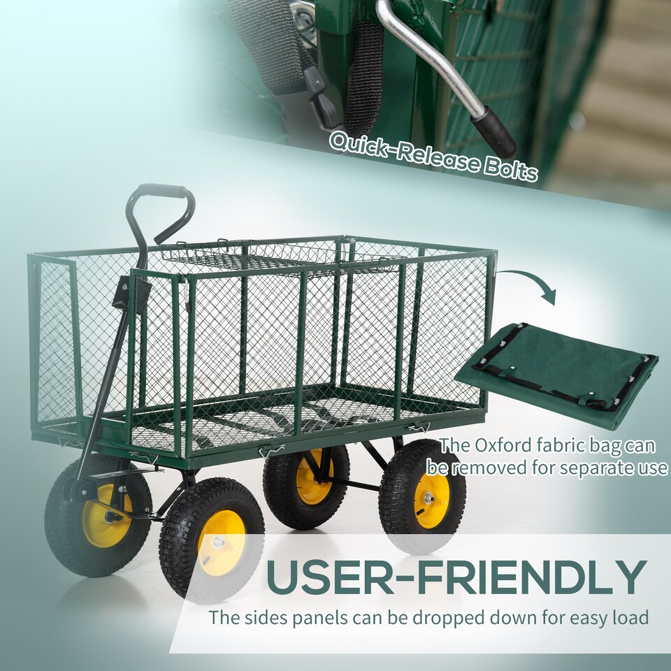 image 1 of Outsunny Heavy Duty Garden Cart Truck Trolley Wheelbarrow Trailer