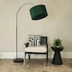 image 1 of ValueLights Louis Black Arched Curved Floor Lamp with Forest Green Velvet Drum Lamp Shade