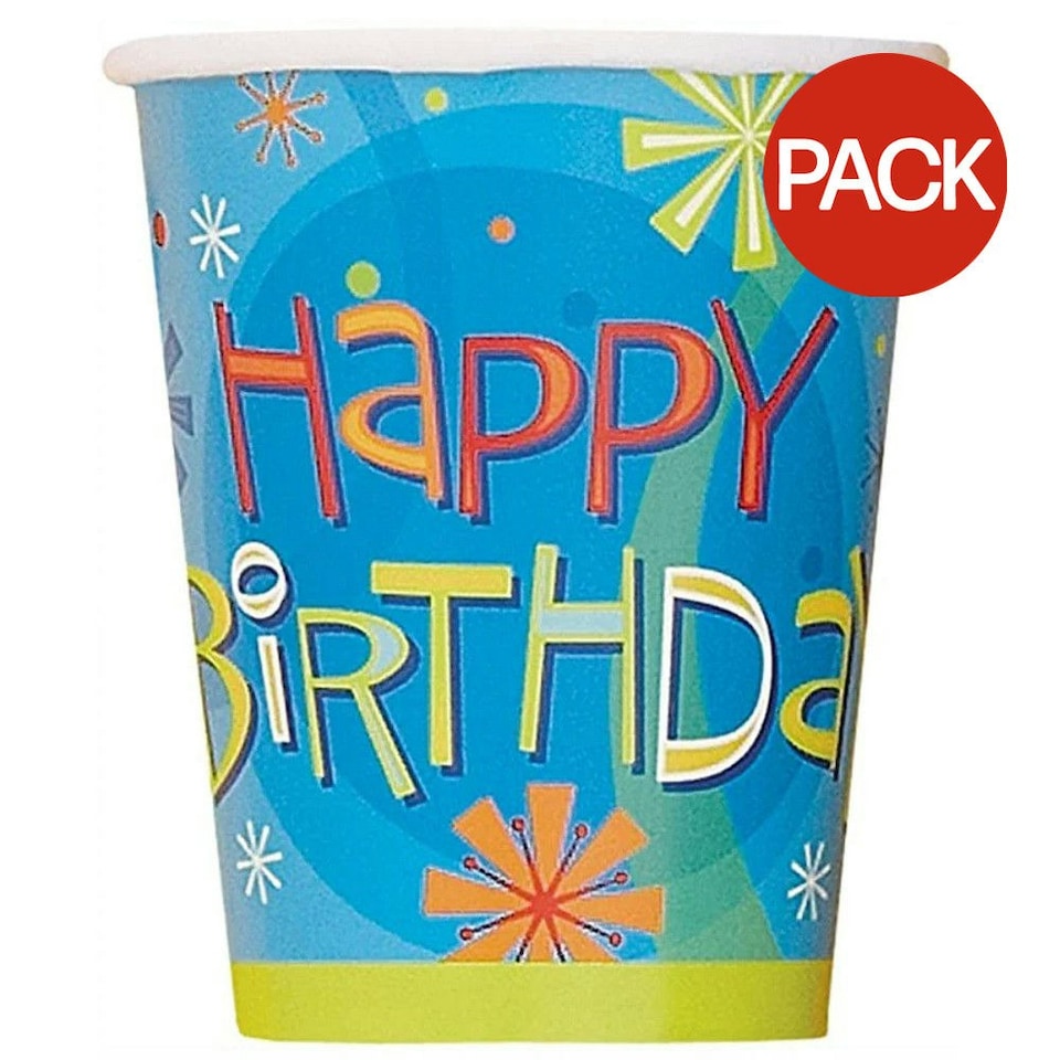 Unique Party Paper Stars Birthday Party Cup (Pack of 8) - Stellar Blue/Green - One Size