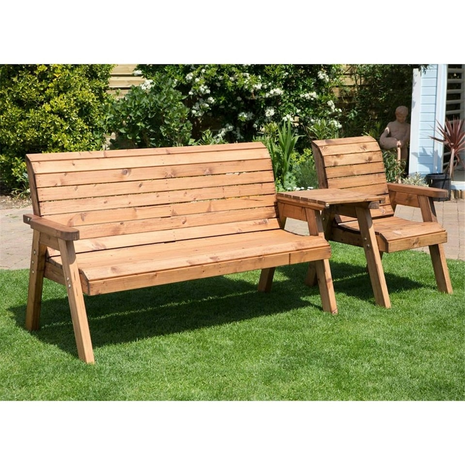 image 1 of Wooden 4 Seat Straight Companion Set With 1 x Winchester Cushion Burgundy & 1 x Chair Cushion Burgundy