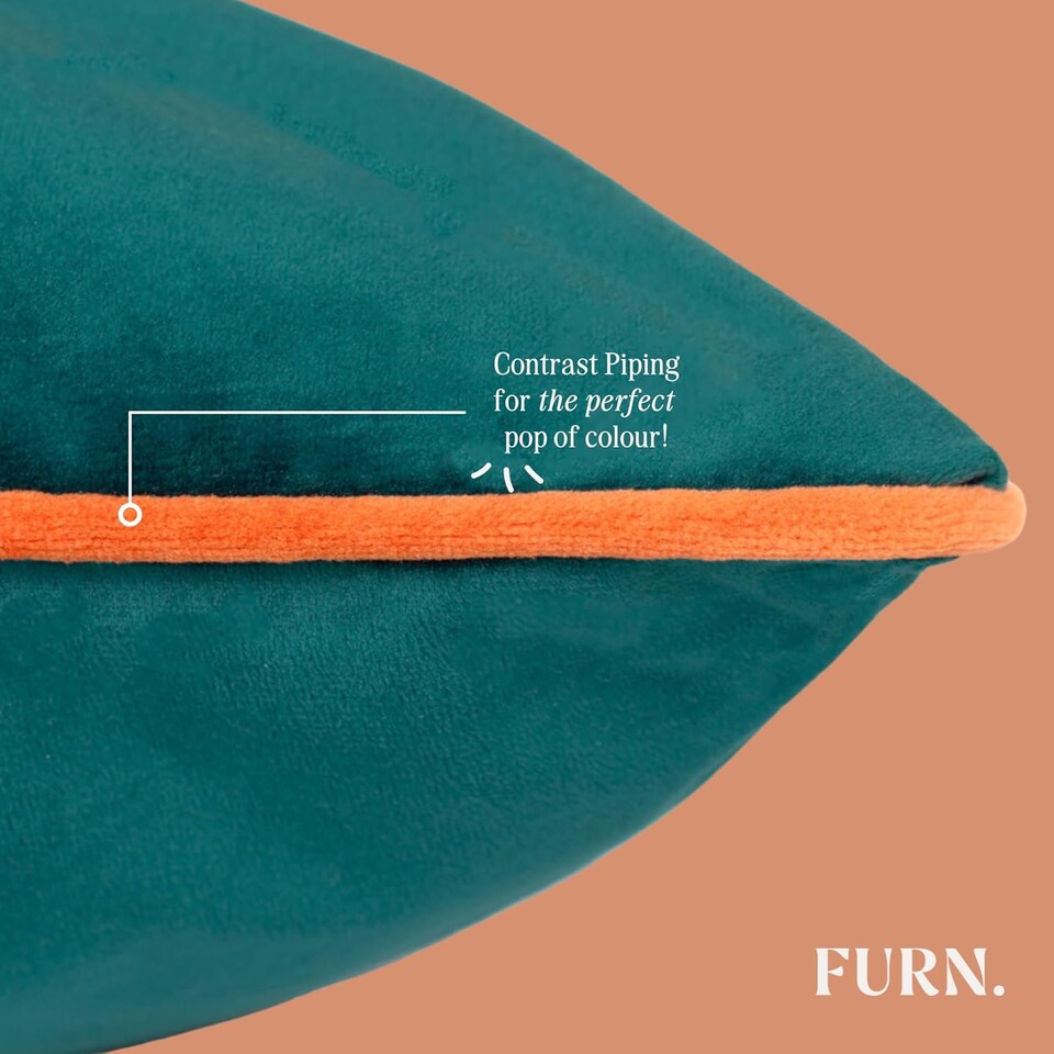 image 1 of Furn Meridian Velvet Cushion, Mocha/Pumpkin, 55 x 55cm