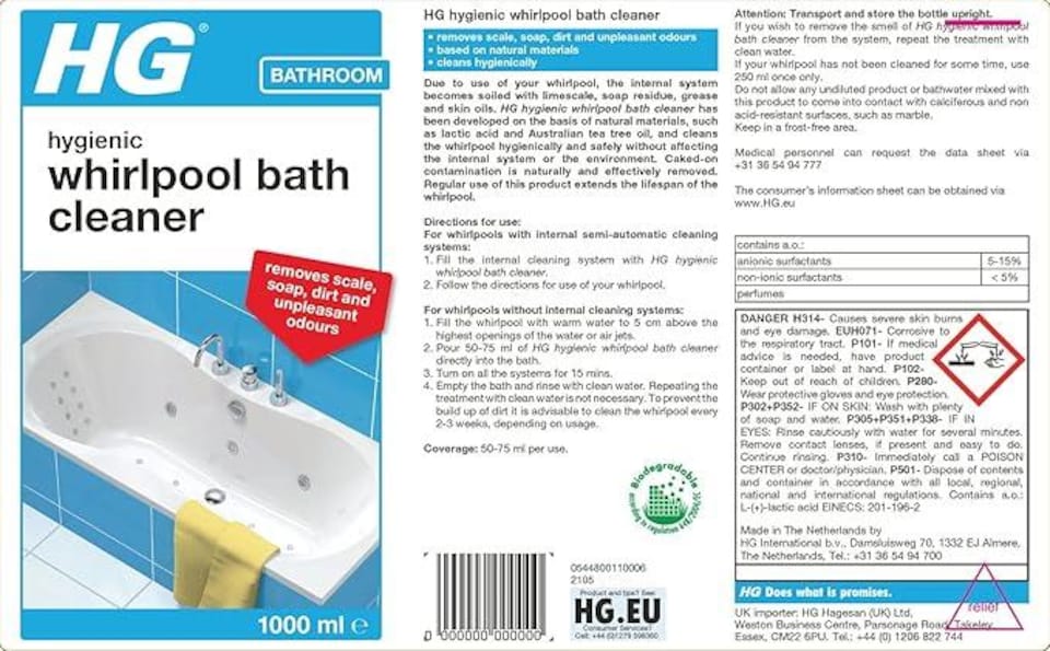 image 1 of HG hygienic whirlpool bath cleaner 1L -- 3PK