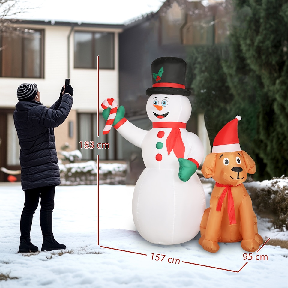 image 1 of Outsunny 6FT Christmas Inflatables Snowman & Dog with Built-in LED Lights and Flashing Light, Blow Up Christmas Inflatable Decoration for Indoor Outdoor Decor, Garden