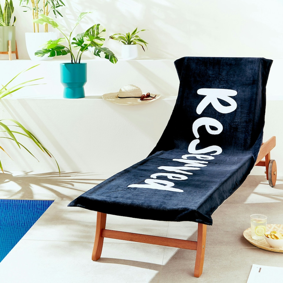 image 1 of Catherine Lansfield Reserved Black/White Beach Towel Lounger Black