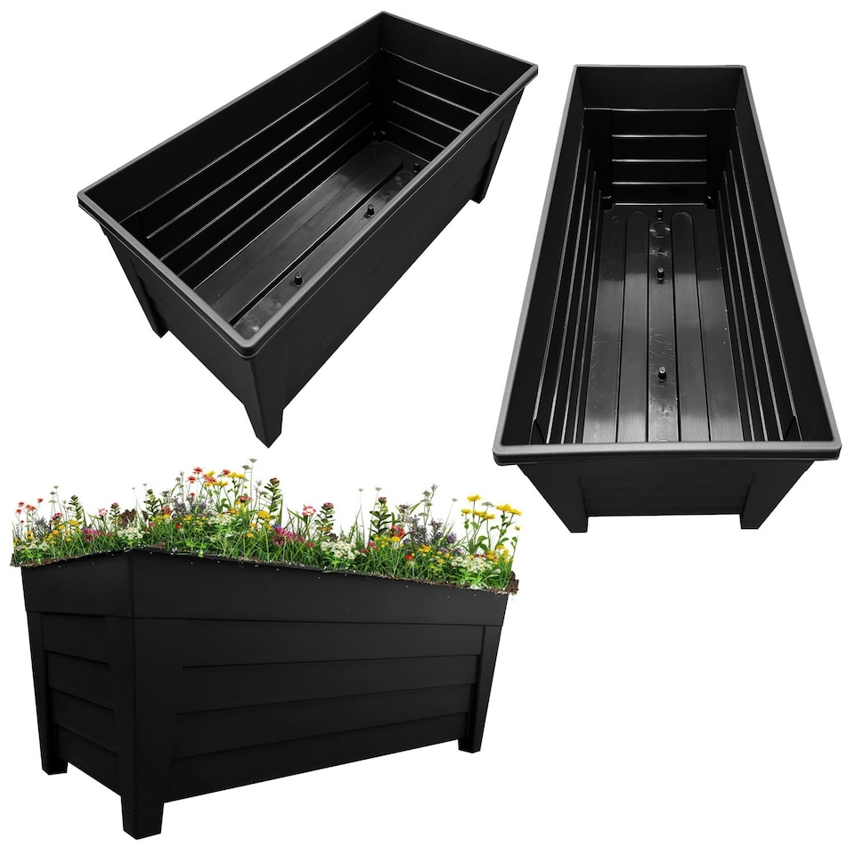 image 1 of Set Of 4 Black Grosvenor Trough Planters Perfect For Displaying Flowers & Plants Black