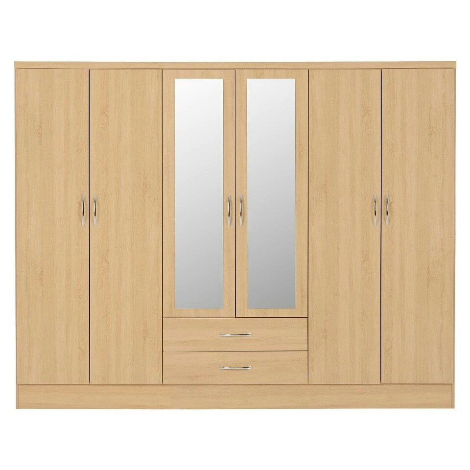 image 1 of Nevada 6 Door 2 Drawer Mirrored Wardrobe Brown | Sonoma Oak