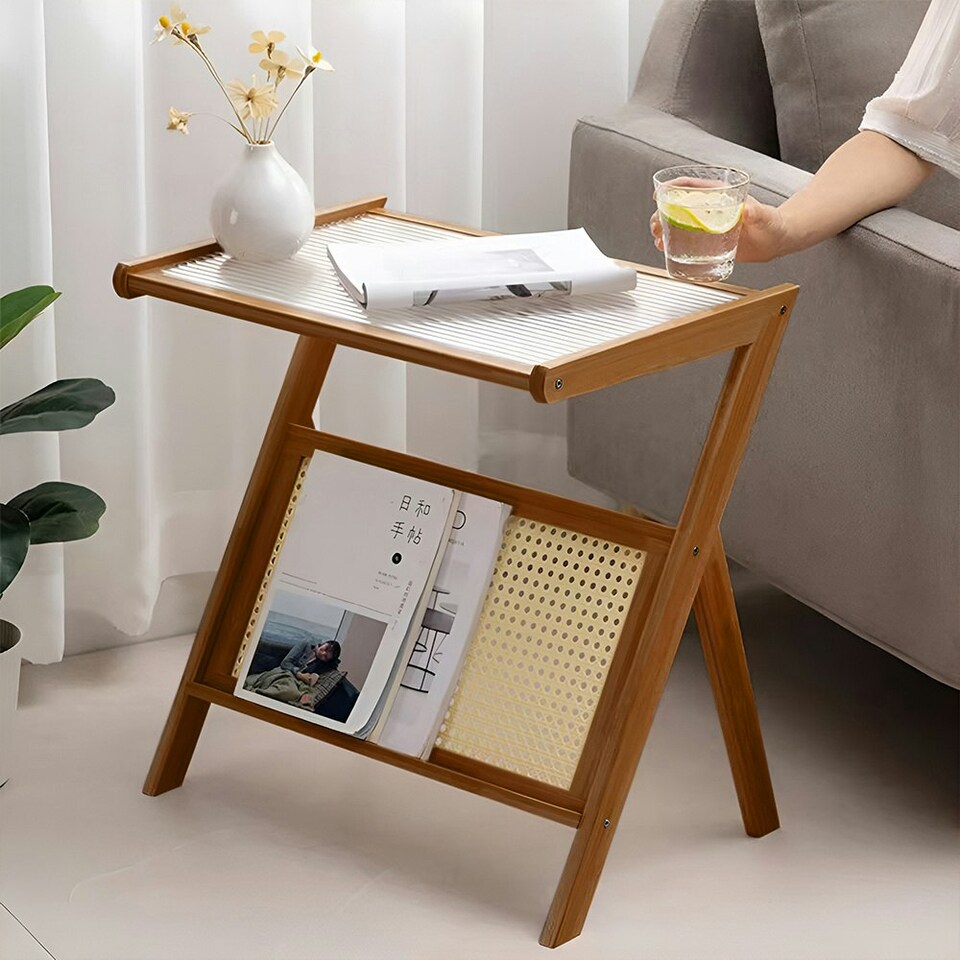 image 1 of Living and Home Foldable Small Bamboo End Table 55 W x 35 D x 56 Hcm