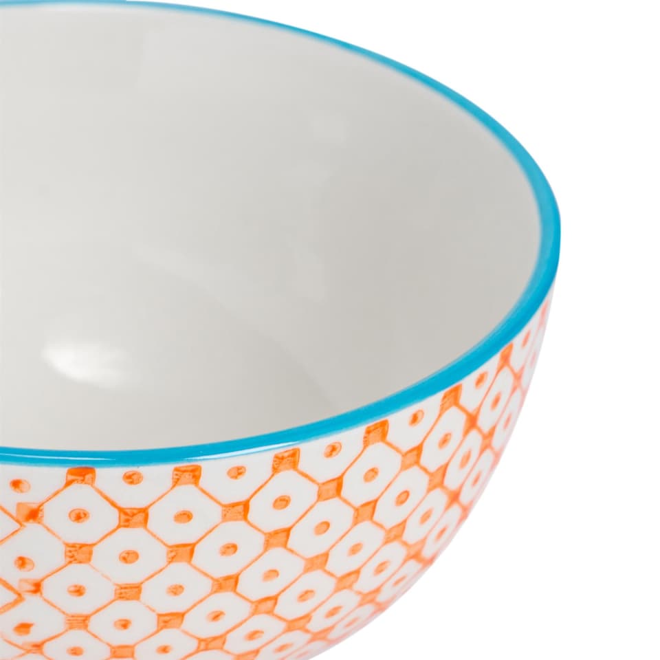image 1 of Nicola Spring Hand-Printed Rice Bowls - 12cm - Orange - Pack of 6 | Orange | Multi-Coloured