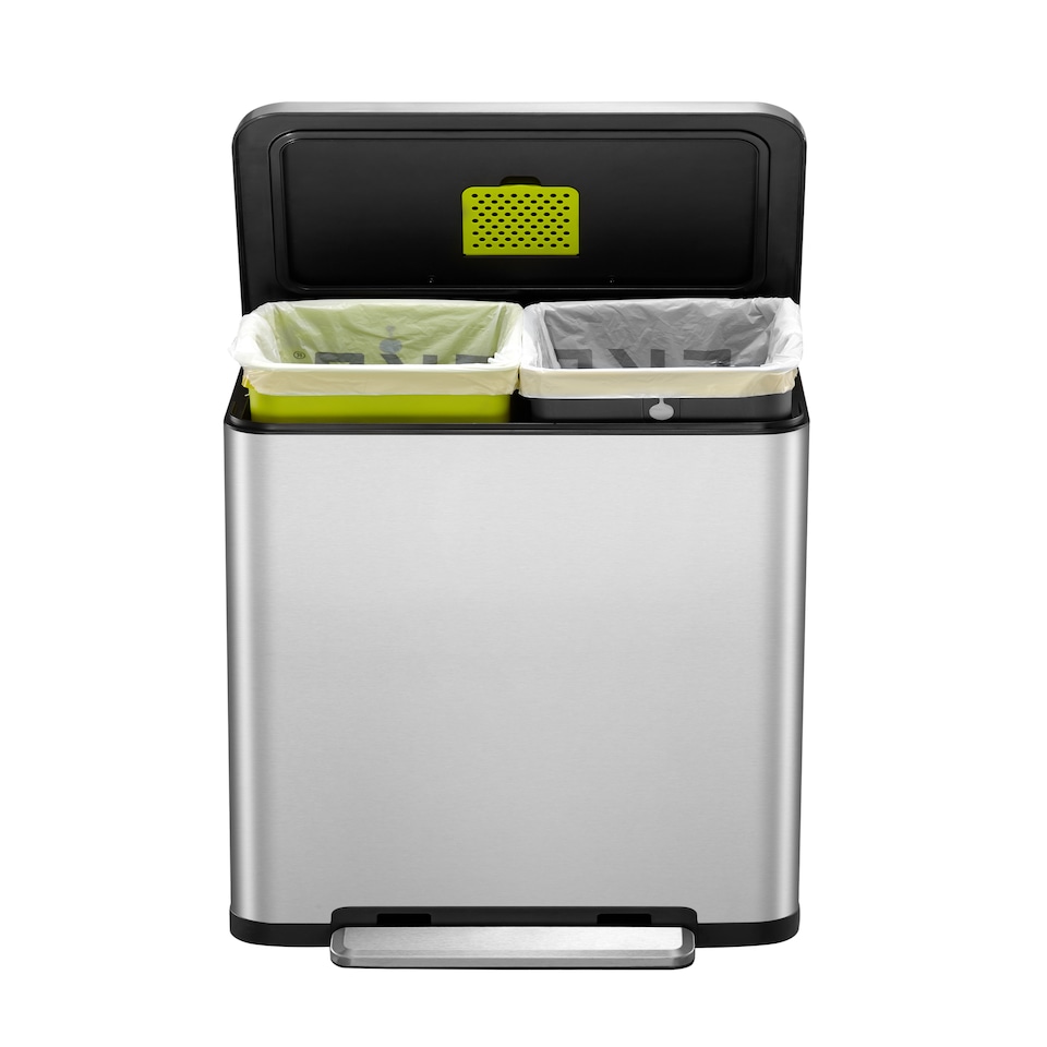 image 1 of X Cube Recycling Bin 20+20L | Silver | Stainless Steel | 40L