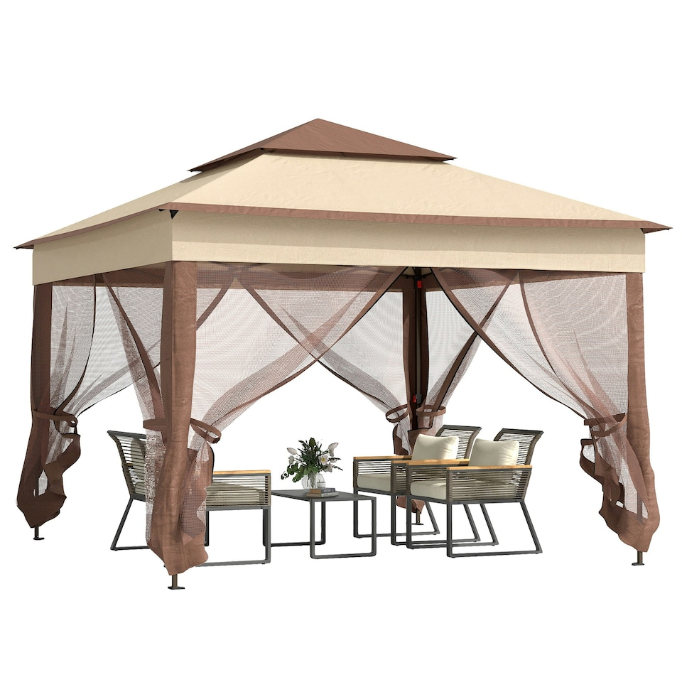 image 1 of Outsunny Garden Folding Tent Heavy Duty Pop Up Gazebo for Party Khaki
