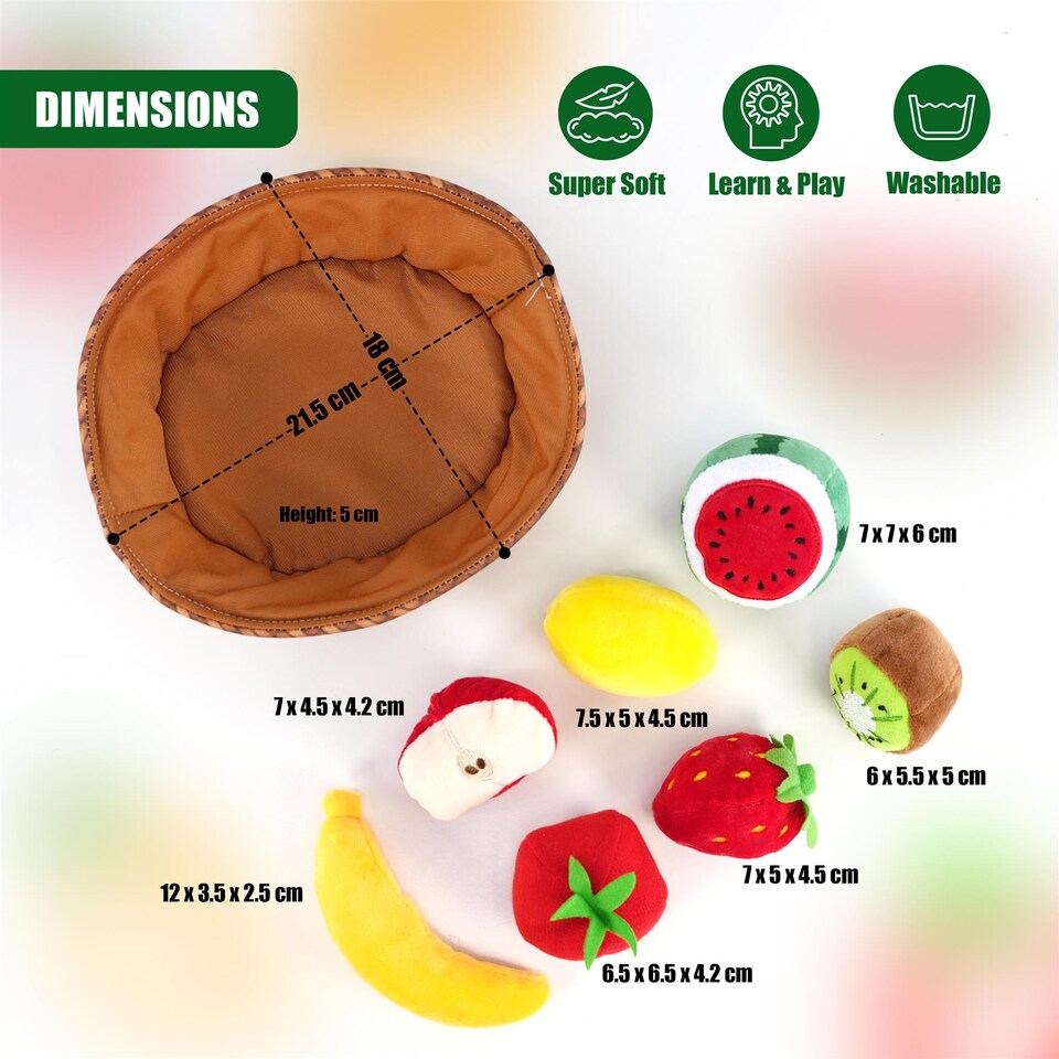 image 1 of The Magic Toy Shop Fabric Fruit Basket Toy Set Role Play Educational Toys for Toddlers