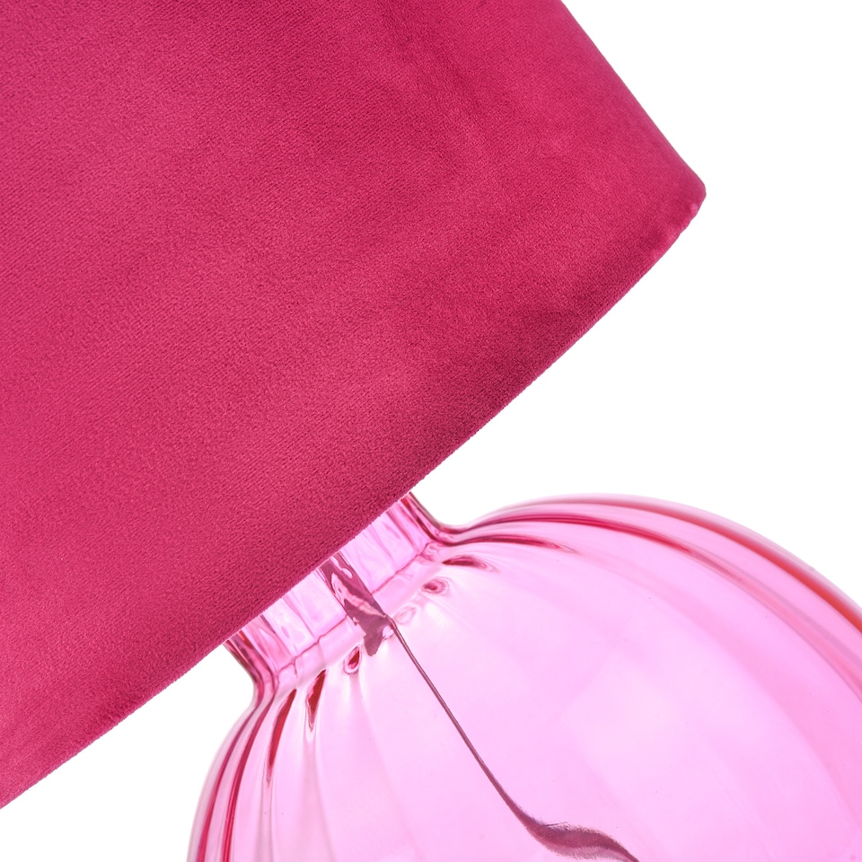 image 1 of Contemporary Light Pink Ribbed Glass Table Lamp with Soft Velvet Fabric Shade | Pink