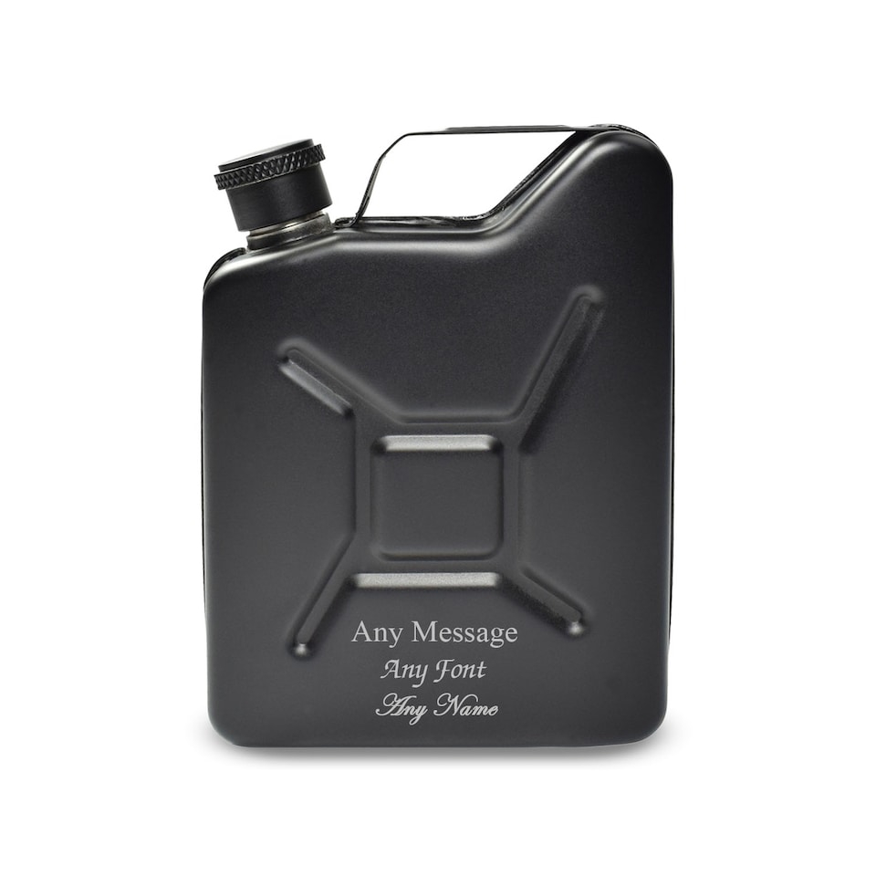 image 1 of Personalised Engraved Black Jerry Can Hip Flask Birthday Gift
