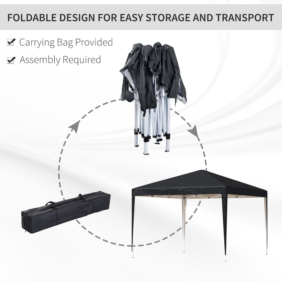 image 1 of Outsunny 3 x 3M Garden Pop Up Gazebo Height Adjustable Marquee Party Tent Wedding Canopy with Carrying Bag, Black
